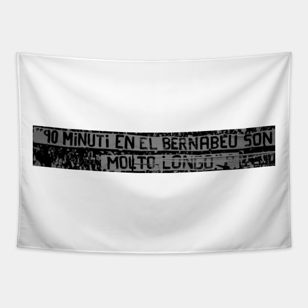 real madrid best quotes : "90 MINUTI EN EL BERNABEU SON MOLTO LONGO" For Fans Tapestry by Tanguarts