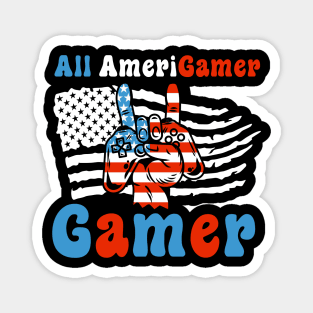 4th Of July boys kids men All American Gamer Flag Merica Magnet