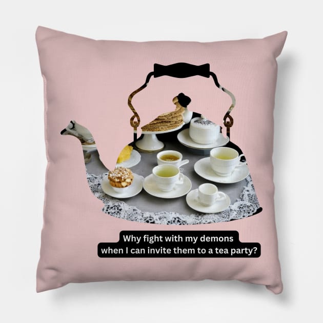 Demon Tea Party Pillow by The Wolf and Phoenix Shop LLC