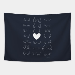 Chest Positivity (white line art version) Tapestry