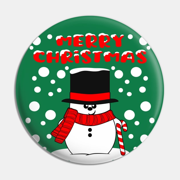 Merry Christmas Snowman Top Hat and Candy Cane Pin by Krimbles