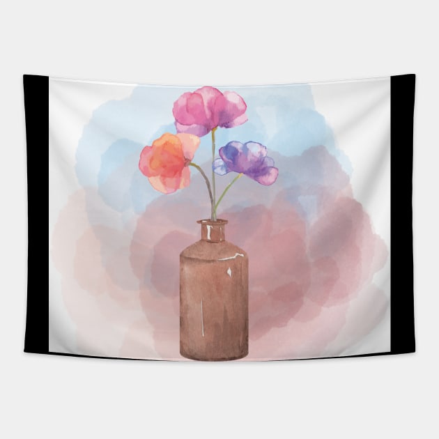 Watercolor flowers painting Tapestry by Merchpasha1