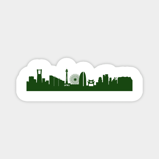 YOKOHAMA skyline in forest green Magnet by 44spaces