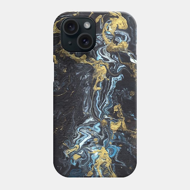 Liquid art. Abstract black-blue-gold background with hand-painted marble texture. Best for the print, fabric, poster, wallpaper, cover and packaging, wrapping paper. Christmas holiday mood. Phone Case by Olesya Pugach