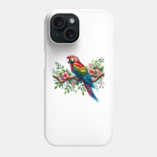 A parrot decorated with beautiful colorful flowers. Phone Case