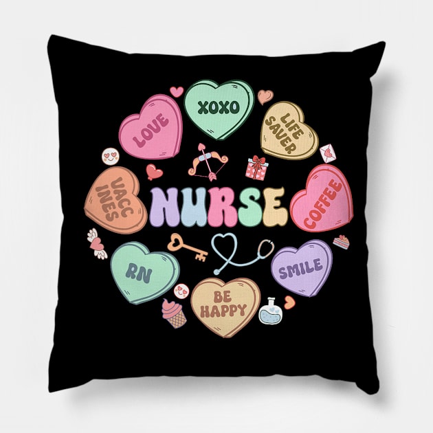 Groovy Heart Candy Nurse Valentines Day Men Women Pillow by Neldy