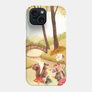 Woodland Sunset in Nature with squirrel Phone Case