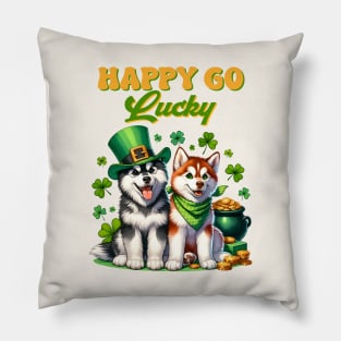 Happy Go Lucky Cute Husky St. Patricks Day Pillow