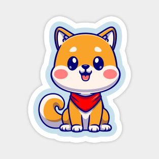 Cute Shiba Inu Dog Sitting With Scarf Cartoon Magnet