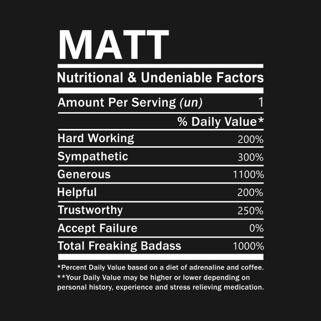 Matt Name T Shirt - Matt Nutritional and Undeniable Name Factors Gift Item Tee by nikitak4um