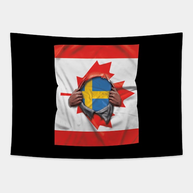 Sweden Flag Canadian Flag Ripped - Gift for Swede From Sweden Tapestry by Country Flags