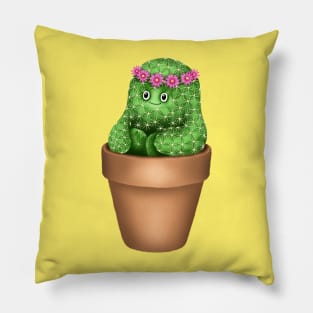 Cute Cactus (Yellow Background) Pillow