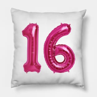 Hot Pink 16th Birthday Metallic Helium Balloons Numbers Pillow