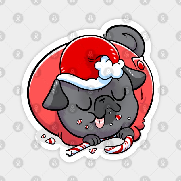 Black Pug Elf - Candy Cane Magnet by Inkpug