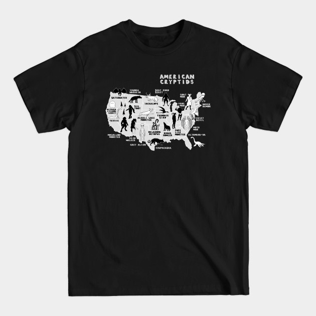 American Cryptids Map of the US - Cryptid - T-Shirt