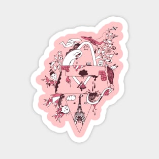 Pink and White Seven Cats In Paris Magnet