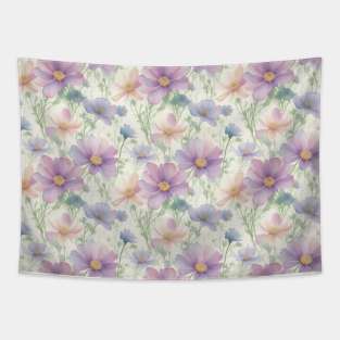 Watercolor  Blue ,Purple, and Pink Cosmos Flowers pattern Tapestry