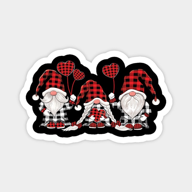Love Hearts Funny cute Gnomes Valentine's Day Gift Cute reds Buffalo Plaid Pattern Valentines gnome Magnet by UNXart