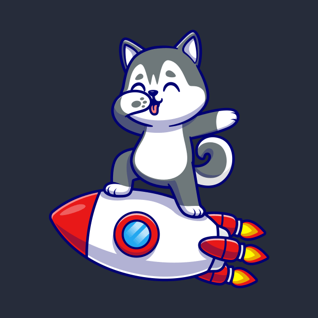 Cute Husky Dog Dabbing On Rocket Cartoon by Catalyst Labs