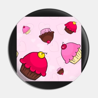 Valentine's Cartoon Cupcakes Pin