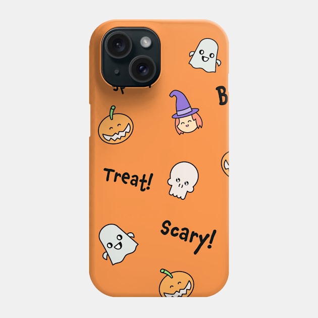 Cute Orange Halloween Pattern Kawaii Phone Case by W.Pyzel