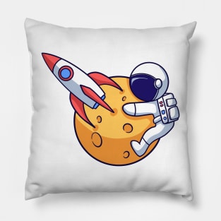 Astronaut Hugging the Moon Pillow