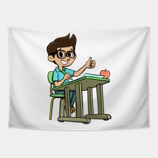 Boy at school desk Tapestry