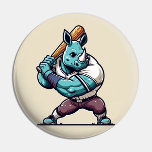 Vintage rhino batter - Retro 1990s Cartoon Style Baseball Art Pin