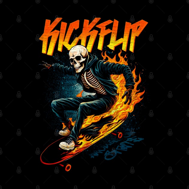 Kickflip Skeleton around on a skateboard by Snoobdesignbkk