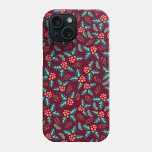 Mistletoes with branches and leaves on red Phone Case