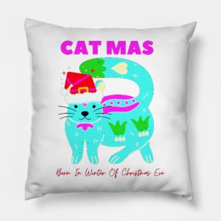 catmas : born in winter of christmas eve Pillow