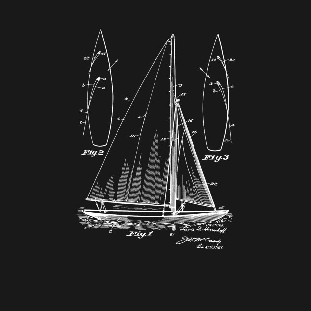 Sailing Boat Vintage Patent Hand Drawing by TheYoungDesigns