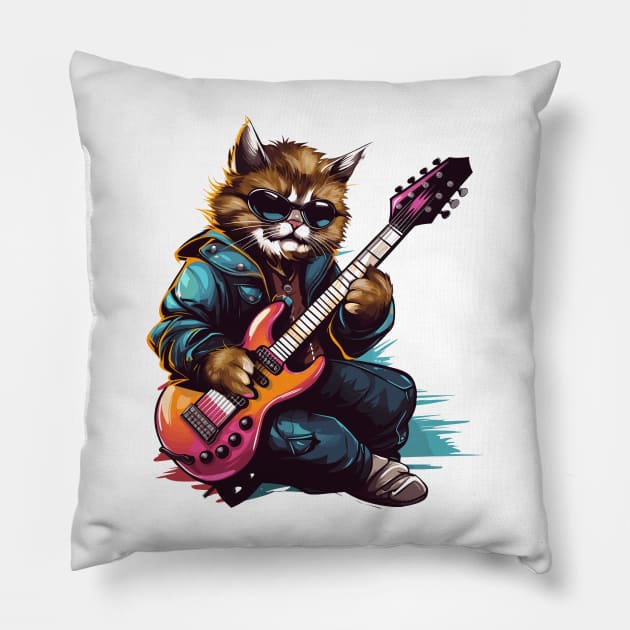 Rockstar Cat Playing Electric Guitar Pillow by Graceful Designs