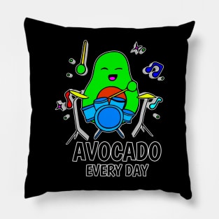 Avocado Every Day - Funny Avocado Cute Clipart Veggies - Musical Beats Drummer Pillow