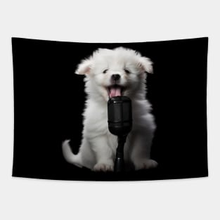 White cloud Puppy Singing Tapestry