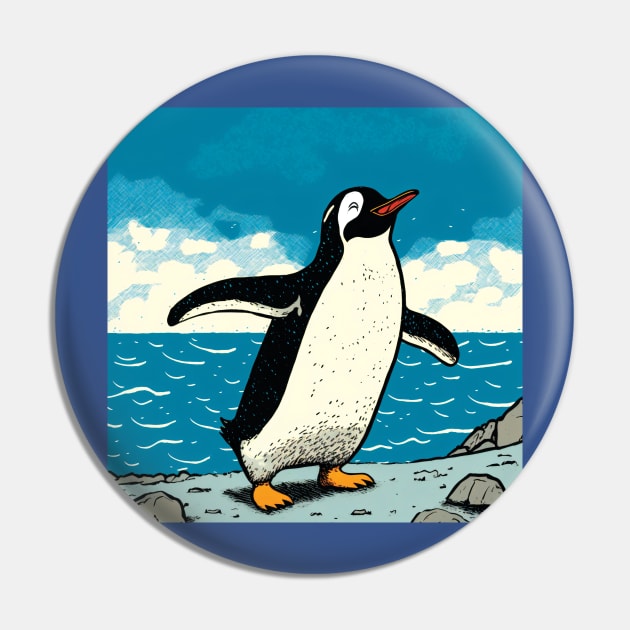 Happy Penguin jumping out of the ocean and shaking water from its feathers Pin by Geminiartstudio