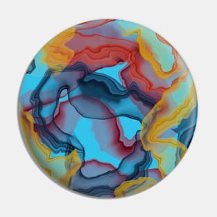 Yellow, Orange & Navy Blue digital Alcohol Ink Pin