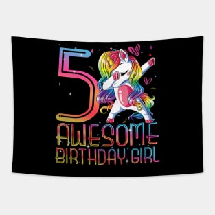 awesome dabbing unicorn birthday 5 year old Girl 5th B-day Tapestry