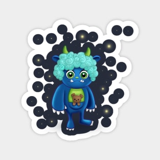 Friendly Blue Monster with Teddy Bear Magnet