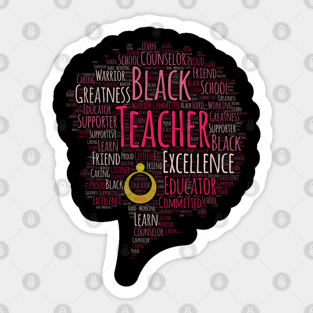Black Teacher Words in Afro - African American Teacher - Sticker