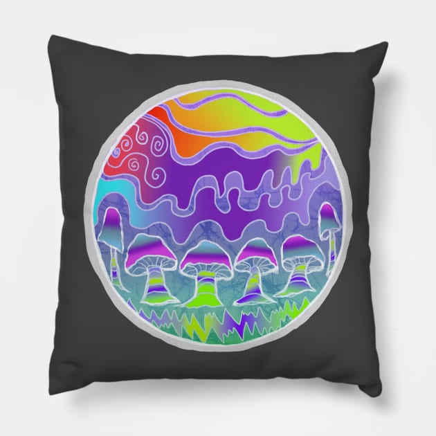 Shrooms in batik style Pillow by Aurora X