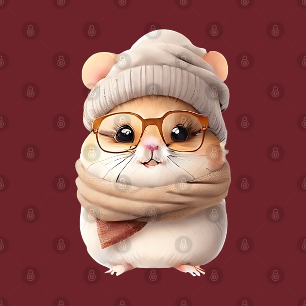 Cute Russian Dwarf Hamster with Glasses and Winter Clothes by PRINT OF ANIMAL