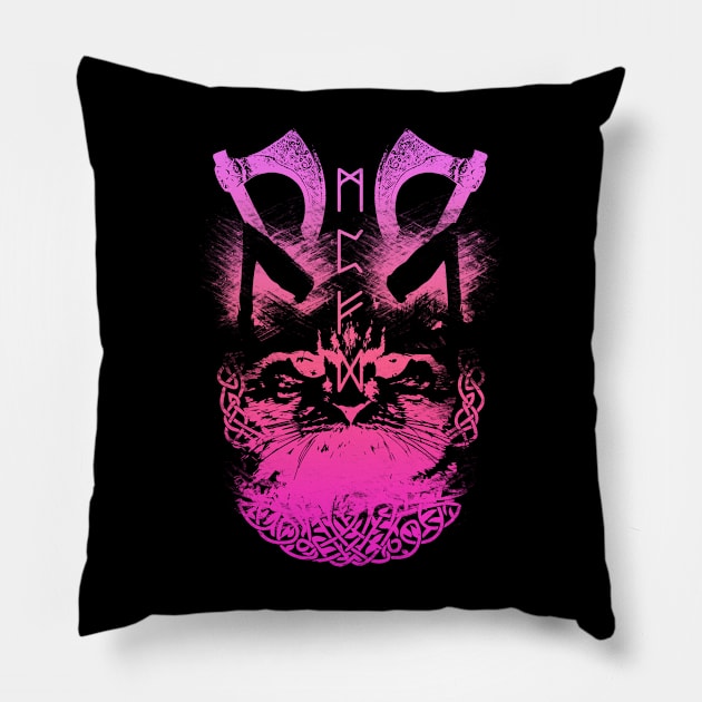 Abstract Cat in Viking Style - Purple Pillow by Scailaret