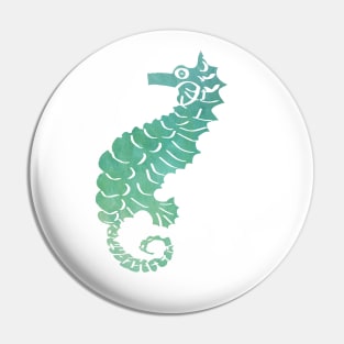 Watercolor Design in Turquoise and Greens Filled Seahorse Pin