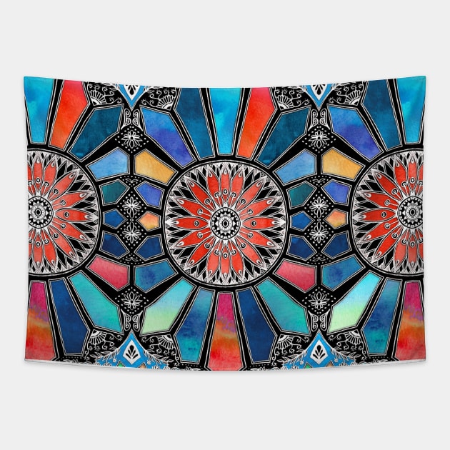 Iridescent Watercolor Brights on Black Tapestry by micklyn