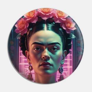 Frida's Neon Blooms: Modern Illustrative Portrait Pin