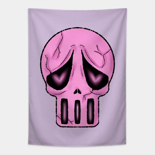 Pink Sad Skull with Hearts in Eyes. Skull in Love. Halloween Skull. Tapestry by LinoLuno