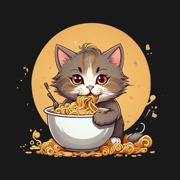 Cat eating noodles by Magic-Corner