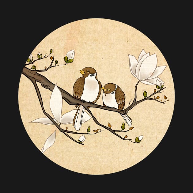 Minhwa: Sparrows on Magnolia Tree A Type by koreanfolkpaint