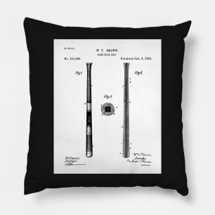 Baseball Bat Patent - Baseball Player Team Coach Art - White Pillow